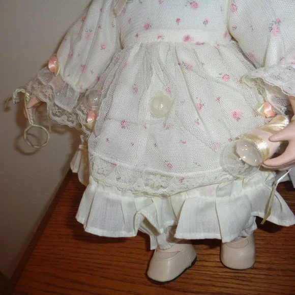 Blowing Bubbles Porcelain Doll with Wand & Bubbles and Seat To Sit On 15 Inch - Picture 6 of 10